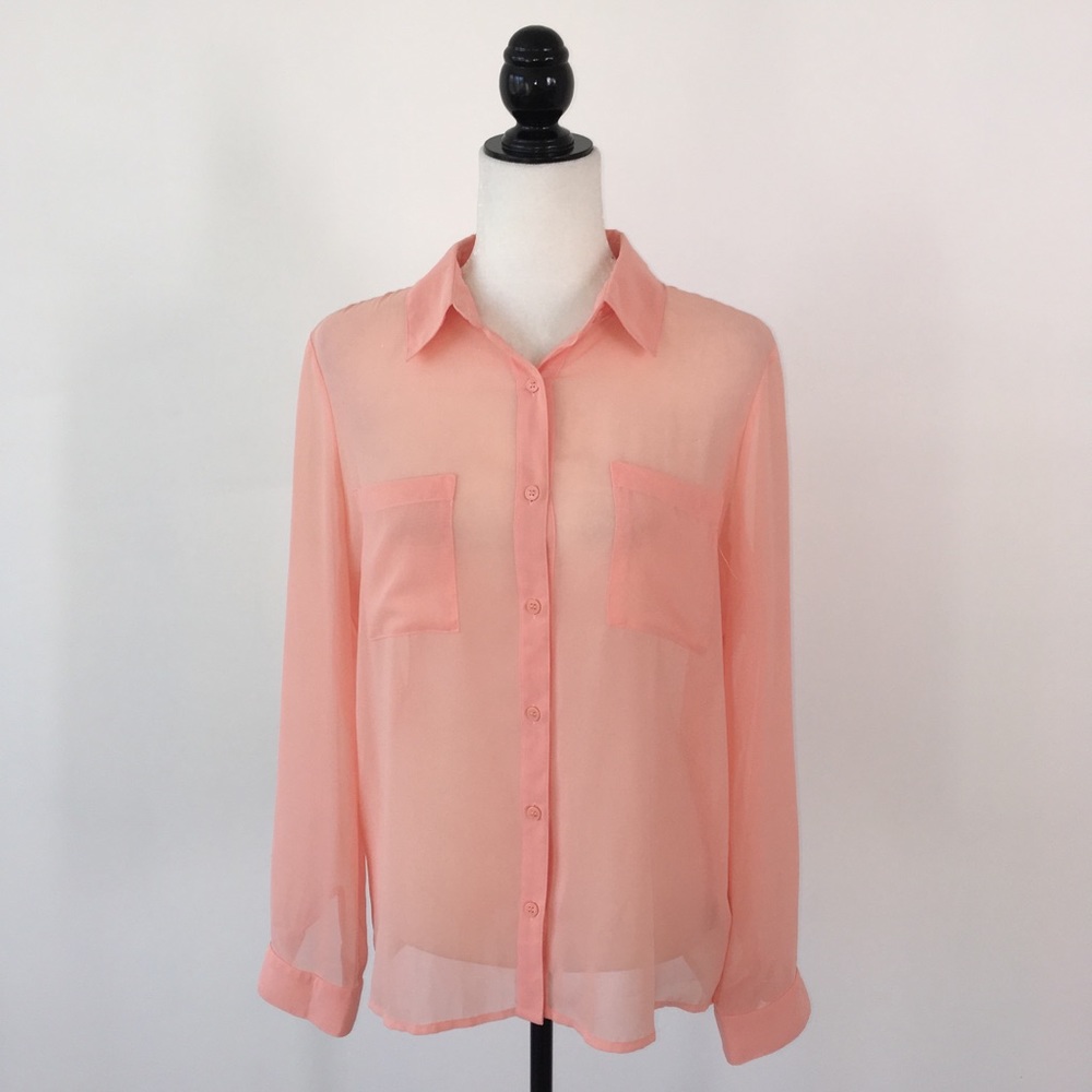 Peach Chiffon Button Down Blouse - image 1